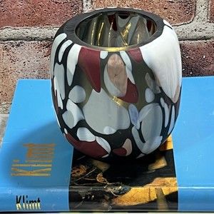 Art Glass Votive Candle Holder Matte Multicolored Marbled Abstract Heavy MCM